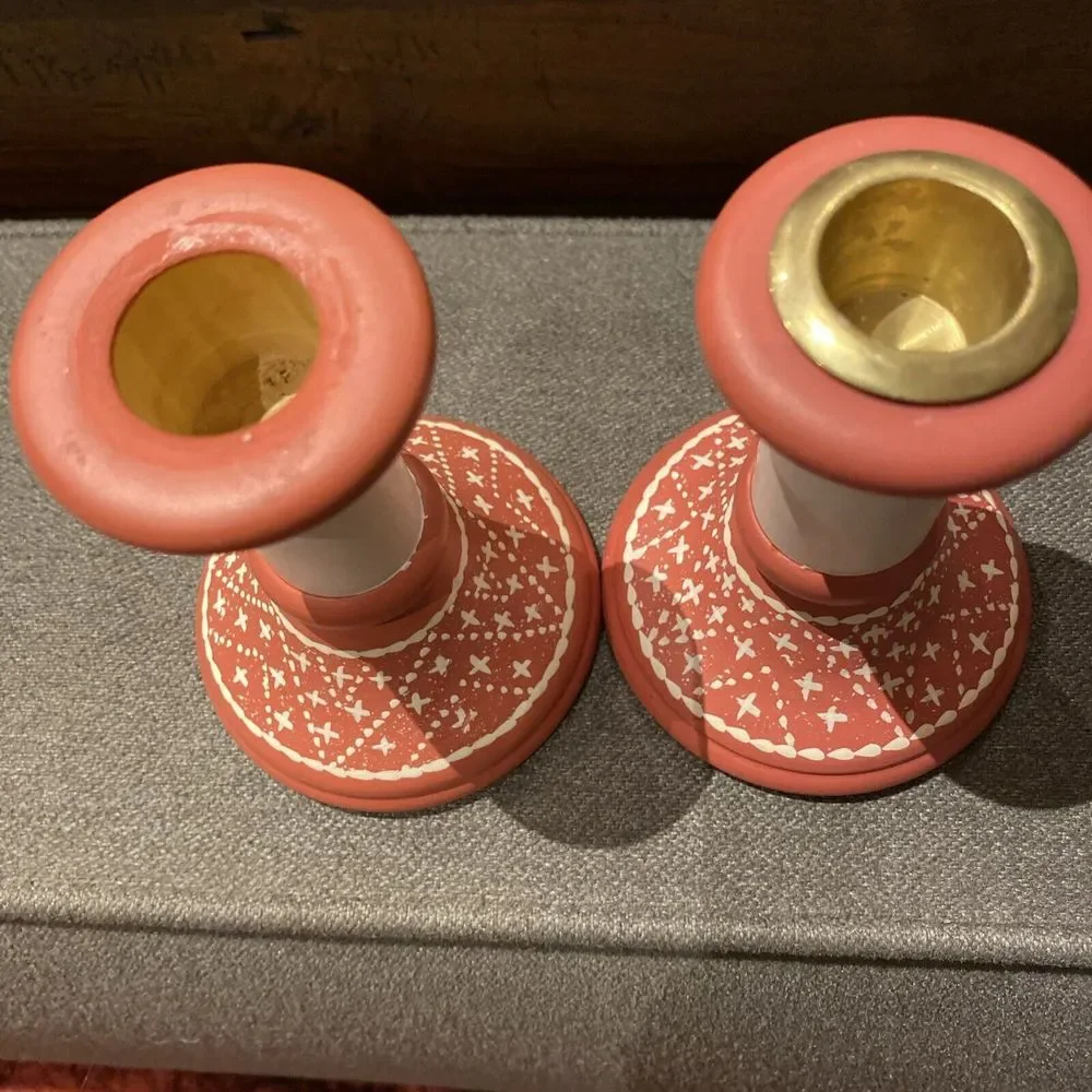 Dansk Nordic Knits Red Set Of 2 Wooden Candle Holders‎